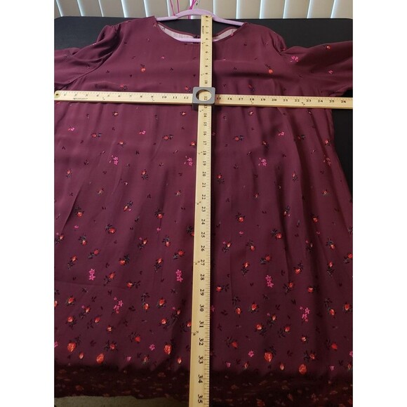 Old Navy Dress Womens 2XL Burgundy Floral Long Sleeve Ruffle Rayon Boho Fall - Picture 7 of 8